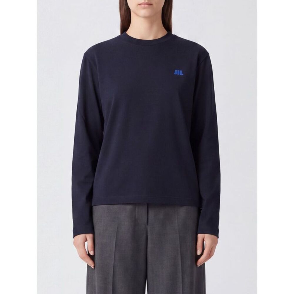 Jil Sander Women Jil Sander Long-Sleeved Cotton T-Shirt With Contrast Logo